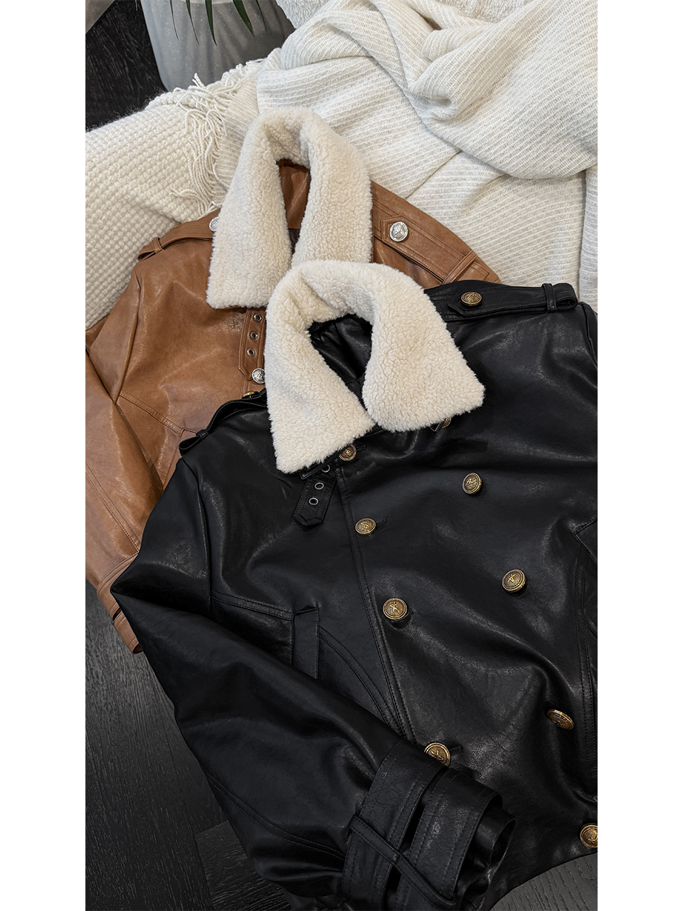 Retro High-Quality Leather Coat with Fur Collar, Versatile Button Closure Jacket for Autumn Winter Fashion
