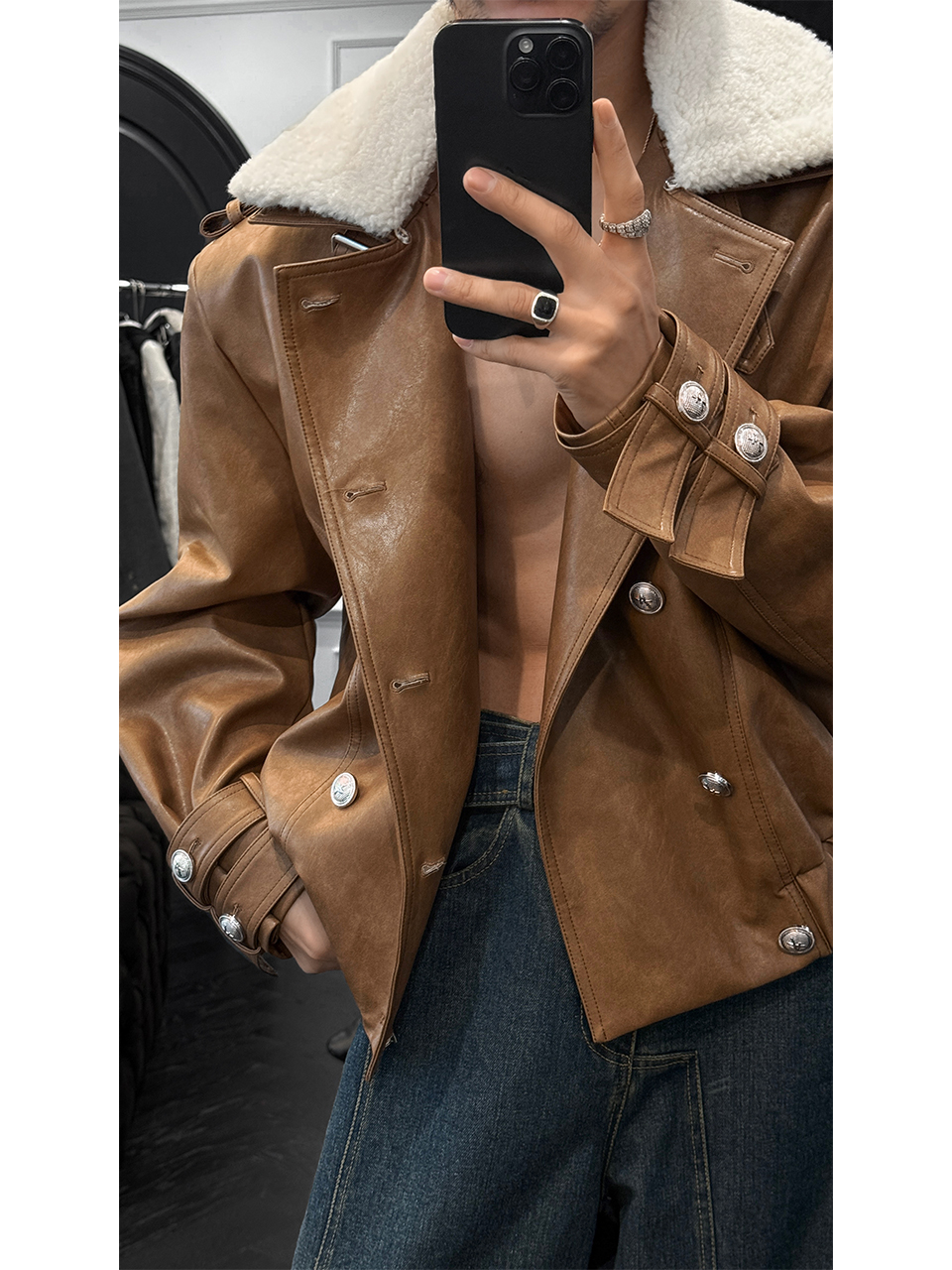 Retro High-Quality Leather Coat with Fur Collar, Versatile Button Closure Jacket for Autumn Winter Fashion Retro High-Quality Leather Coat with Fur Collar, Versatile Button Closure Jacket for Autumn Winter Fashion