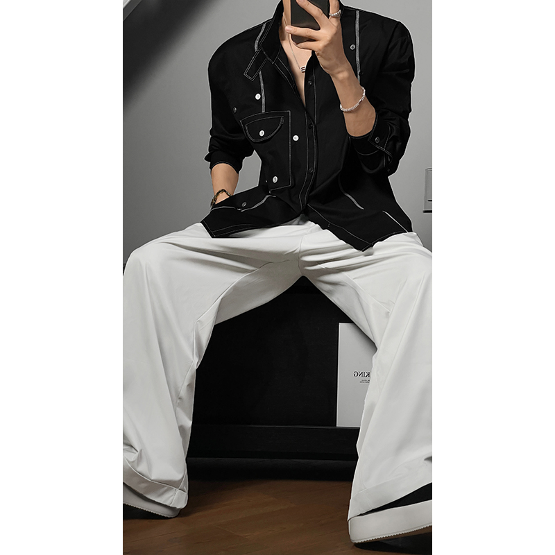 Retro High Street Loose Casual Wide-Leg Pleated Pants for Spring - Stylish Dragon Print Layered Design