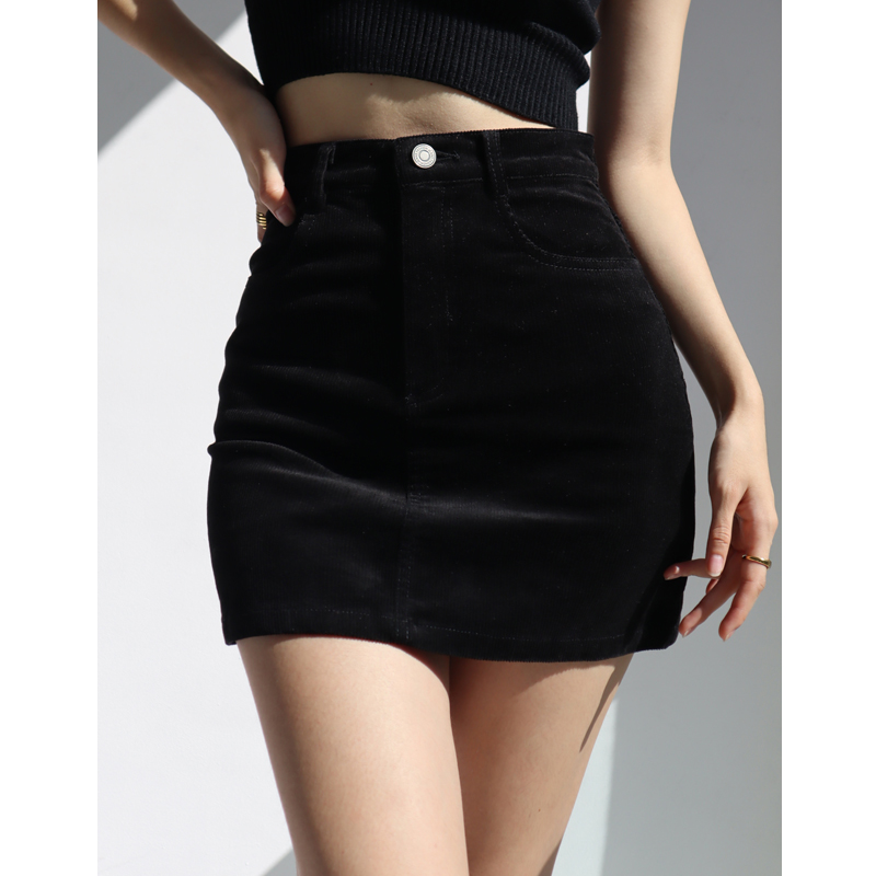 Retro High-Waisted Corduroy Bodycon Midi Skirt for Women - Slim Fit A-Line Style, Y2K Fashion Essential