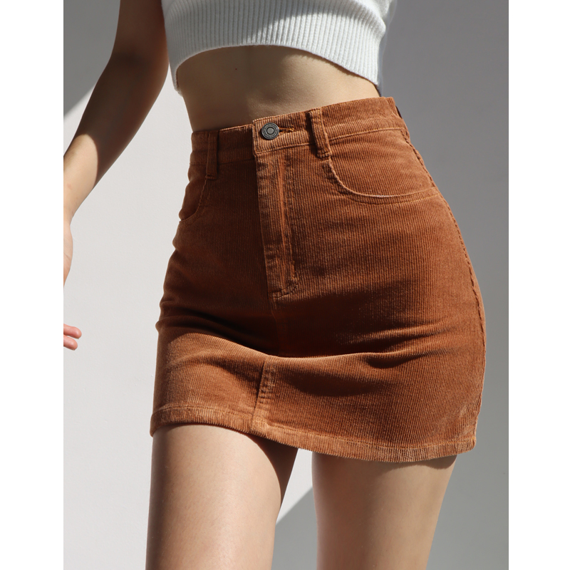 Retro High-Waisted Corduroy Bodycon Midi Skirt for Women - Slim Fit A-Line Style, Y2K Fashion Essential