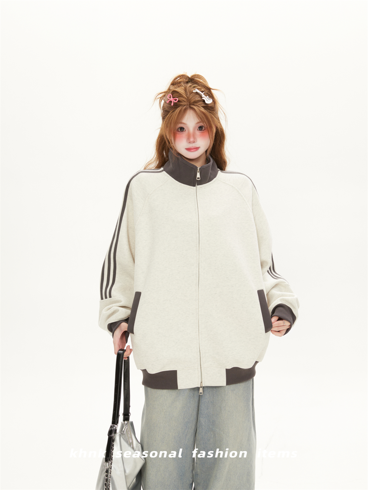 Retro Jersey-Style Zip-Up Stand Collar Jacket for Women - Spring 2025 Loose Baseball Sweatshirt Cardigan Trend