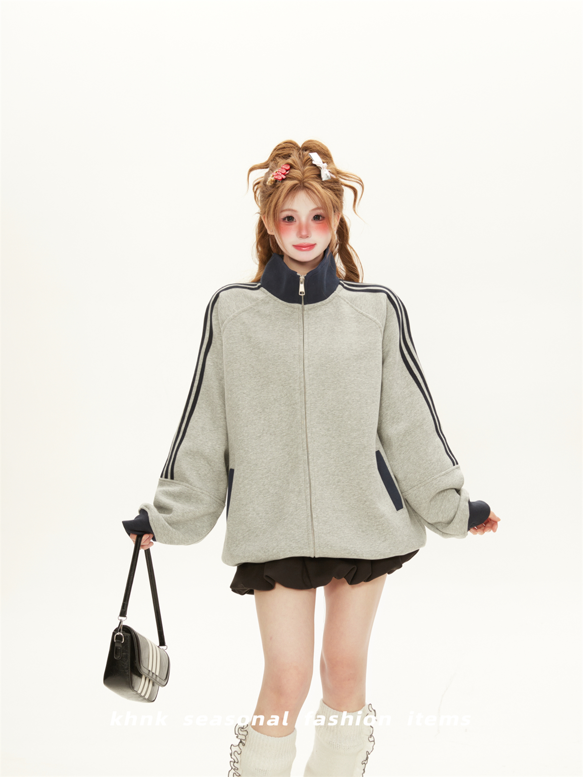 Retro Jersey-Style Zip-Up Stand Collar Jacket for Women - Spring 2025 Loose Baseball Sweatshirt Cardigan Trend