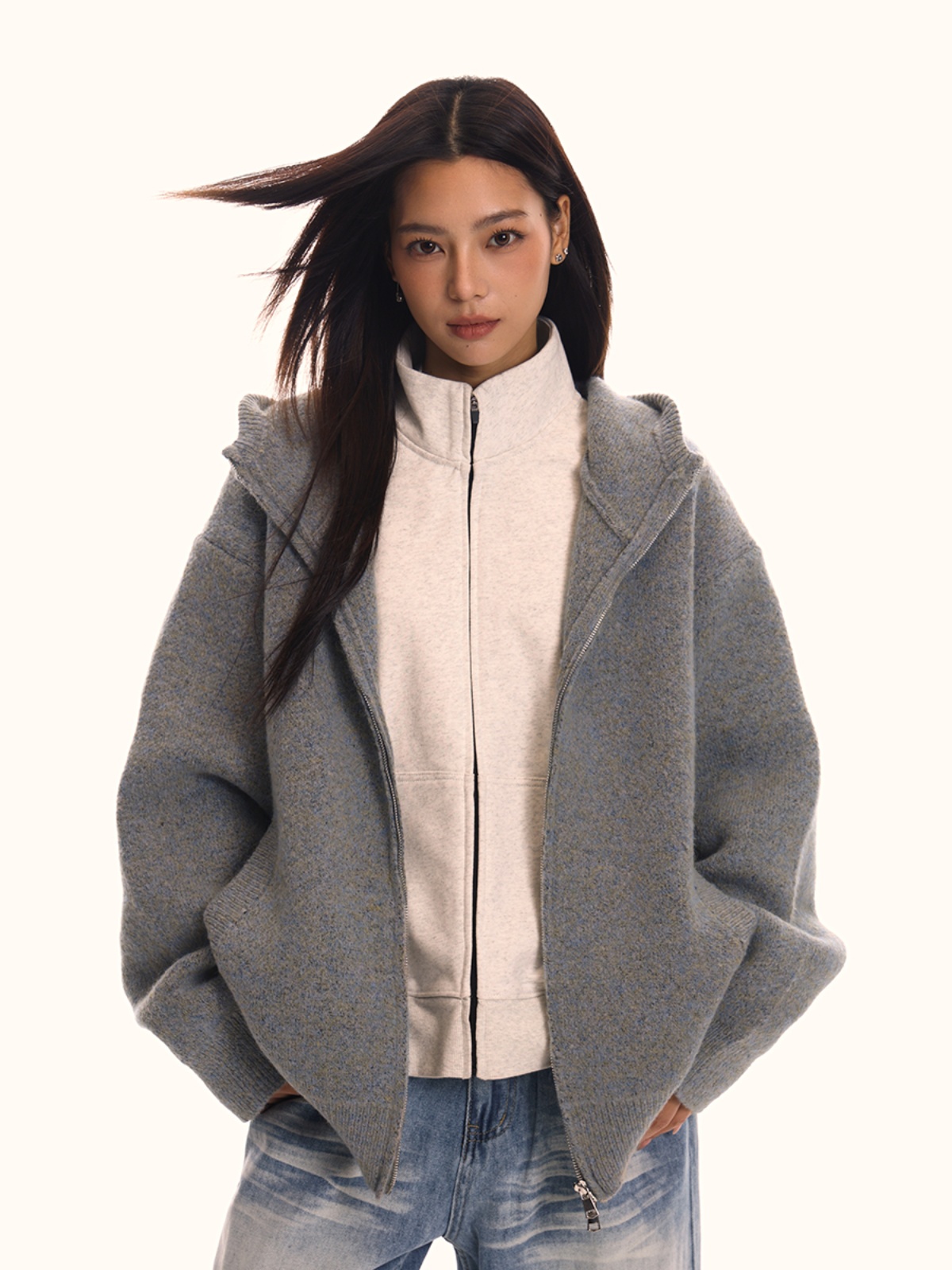 Retro Knitted Hoodie Sweater Jacket for Men and Women, Loose Fit, Trendy American Style, Casual BF Style, 90s Inspired