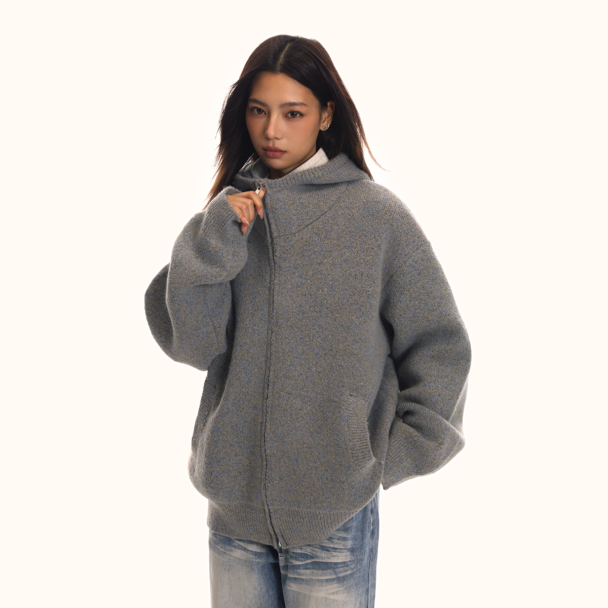 Retro Knitted Hoodie Sweater Jacket for Men and Women, Loose Fit, Trendy American Style, Casual BF Style, 90s Inspired