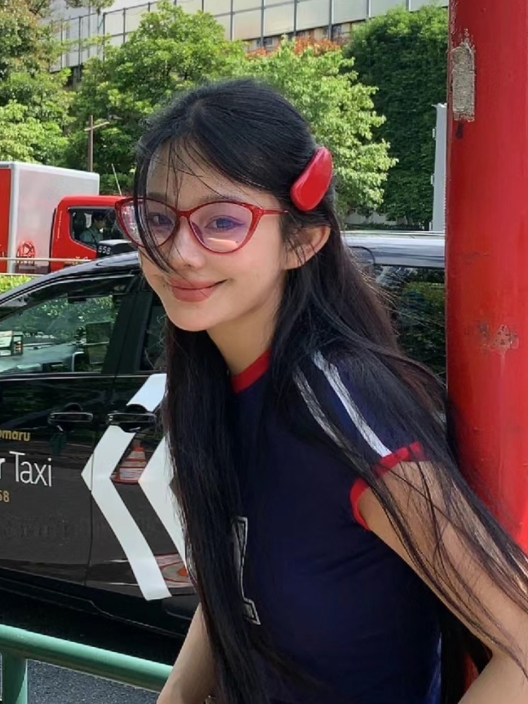 Retro Korean-Style Cat-Eye TR90 Ultra-Light Red Women's Trendy Face Slimming Blue Light Blocking Prescription Glasses Retro Korean-Style Cat-Eye TR90 Ultra-Light Red Women's Trendy Face Slimming Blue Light Blocking Prescription Glasses