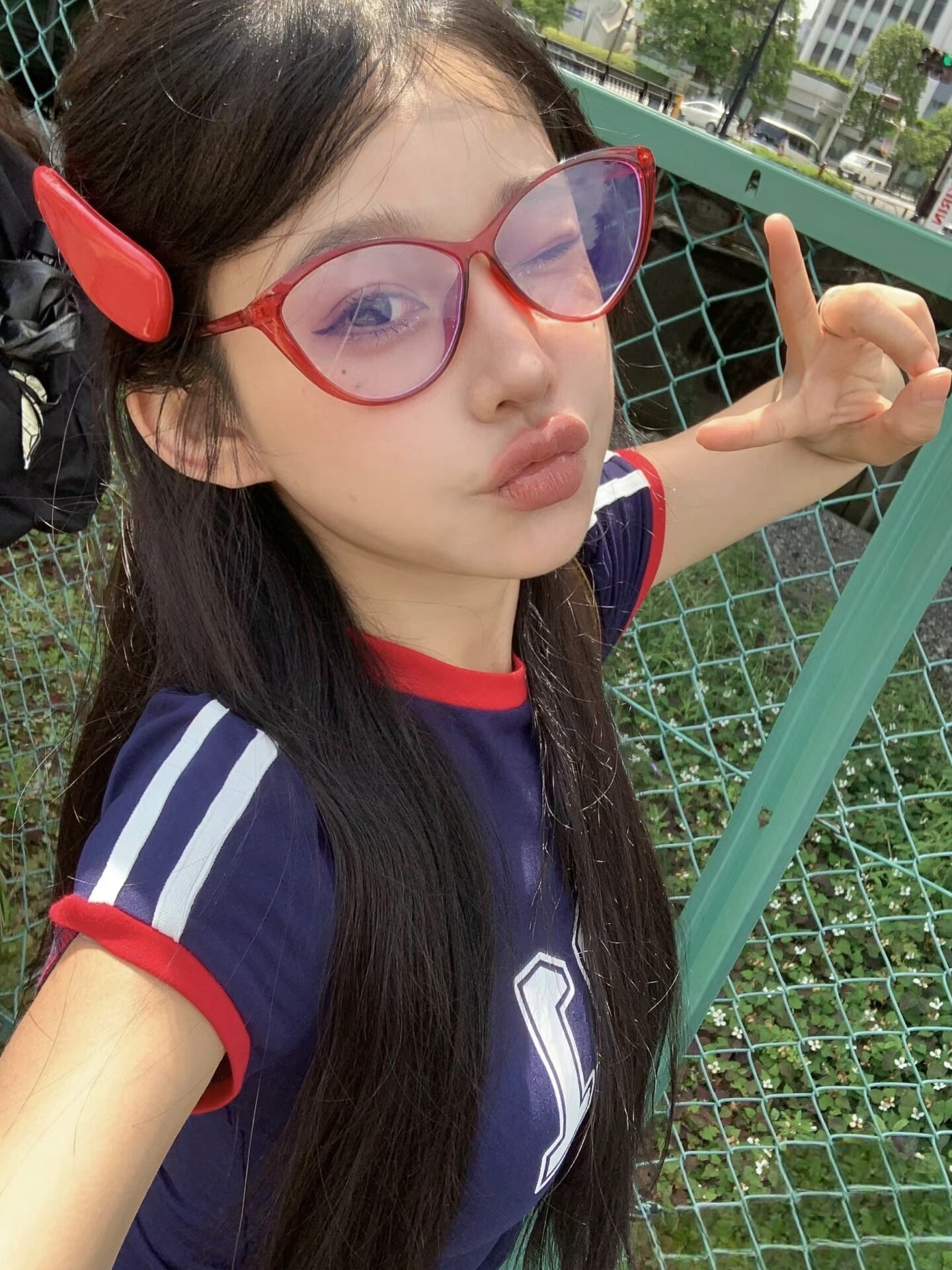 Retro Korean-Style Cat-Eye TR90 Ultra-Light Red Women's Trendy Face Slimming Blue Light Blocking Prescription Glasses