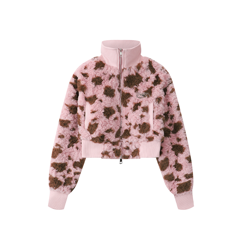 Retro Melange Brown Cow Print Spliced Short Cotton Jacket Women's Winter Warm Coat, Cozy Lamb Fleece, Y2K Fashion Style Retro Melange Brown Cow Print Spliced Short Cotton Jacket Women's Winter Warm Coat, Cozy Lamb Fleece, Y2K Fashion Style
