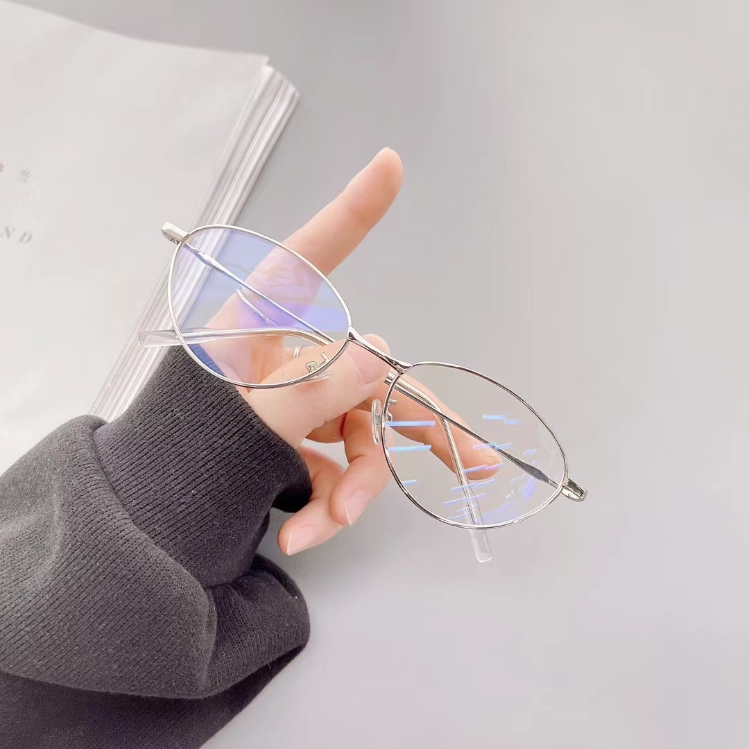 Retro Metal Cat-Eye Glasses for Women - Silver Frame, Prescription Ready, Blue Light Blocking, Stylish and Cool Look