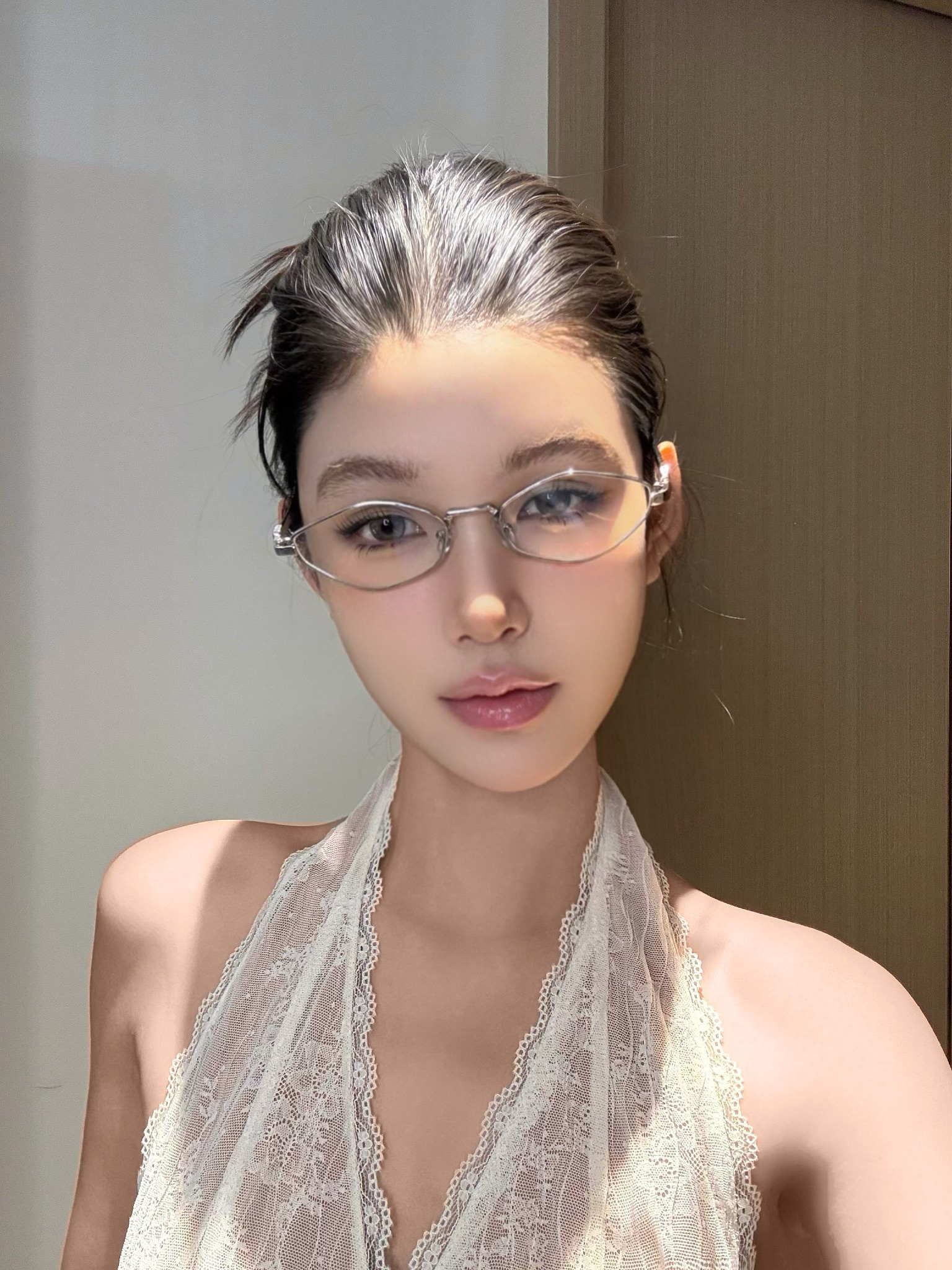 Retro Metallic Silver Cat-Eye Glasses with Blue Light Blocking Lenses - Old Money Style, Polygonal Design for 90s Aesthetic