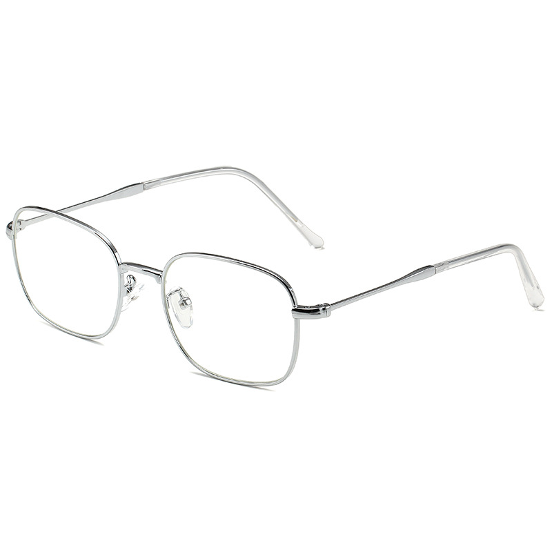 Retro Metallic Silver Square Glasses for Round Faces - Slimming Blue Light Blocking Women's Fashion Eyewear