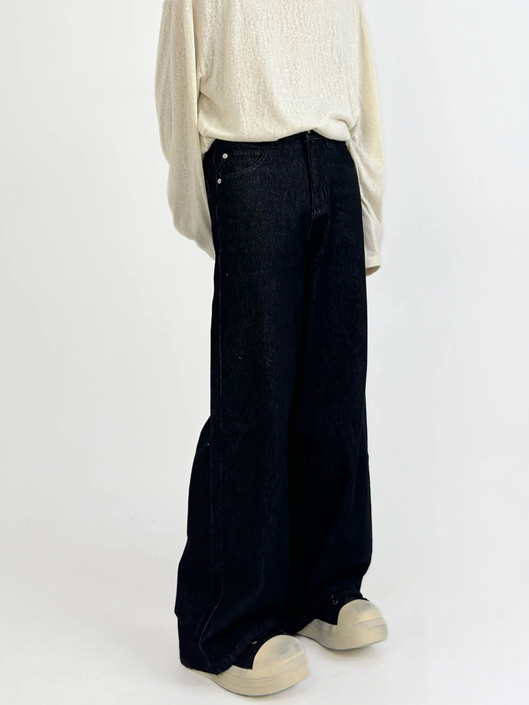 Retro Minimalist Wide-Leg Dark Denim Pants for Men - Loose Floor-Length Straight-Leg Versatile Trousers, Y2K Style Retro Minimalist Wide-Leg Dark Denim Pants for Men - Loose Floor-Length Straight-Leg Versatile Trousers, Y2K Style