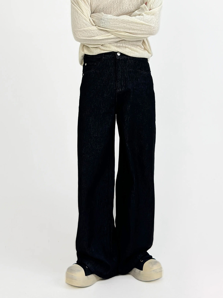 Retro Minimalist Wide-Leg Dark Denim Pants for Men - Loose Floor-Length Straight-Leg Versatile Trousers, Y2K Style Retro Minimalist Wide-Leg Dark Denim Pants for Men - Loose Floor-Length Straight-Leg Versatile Trousers, Y2K Style