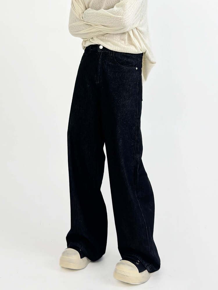 Retro Minimalist Wide-Leg Dark Denim Pants for Men - Loose Floor-Length Straight-Leg Versatile Trousers, Y2K Style Retro Minimalist Wide-Leg Dark Denim Pants for Men - Loose Floor-Length Straight-Leg Versatile Trousers, Y2K Style