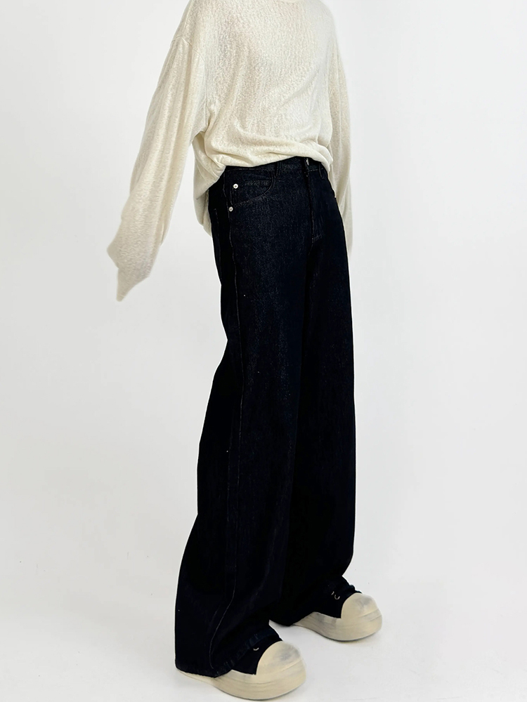 Retro Minimalist Wide-Leg Dark Denim Pants for Men - Loose Floor-Length Straight-Leg Versatile Trousers, Y2K Style Retro Minimalist Wide-Leg Dark Denim Pants for Men - Loose Floor-Length Straight-Leg Versatile Trousers, Y2K Style