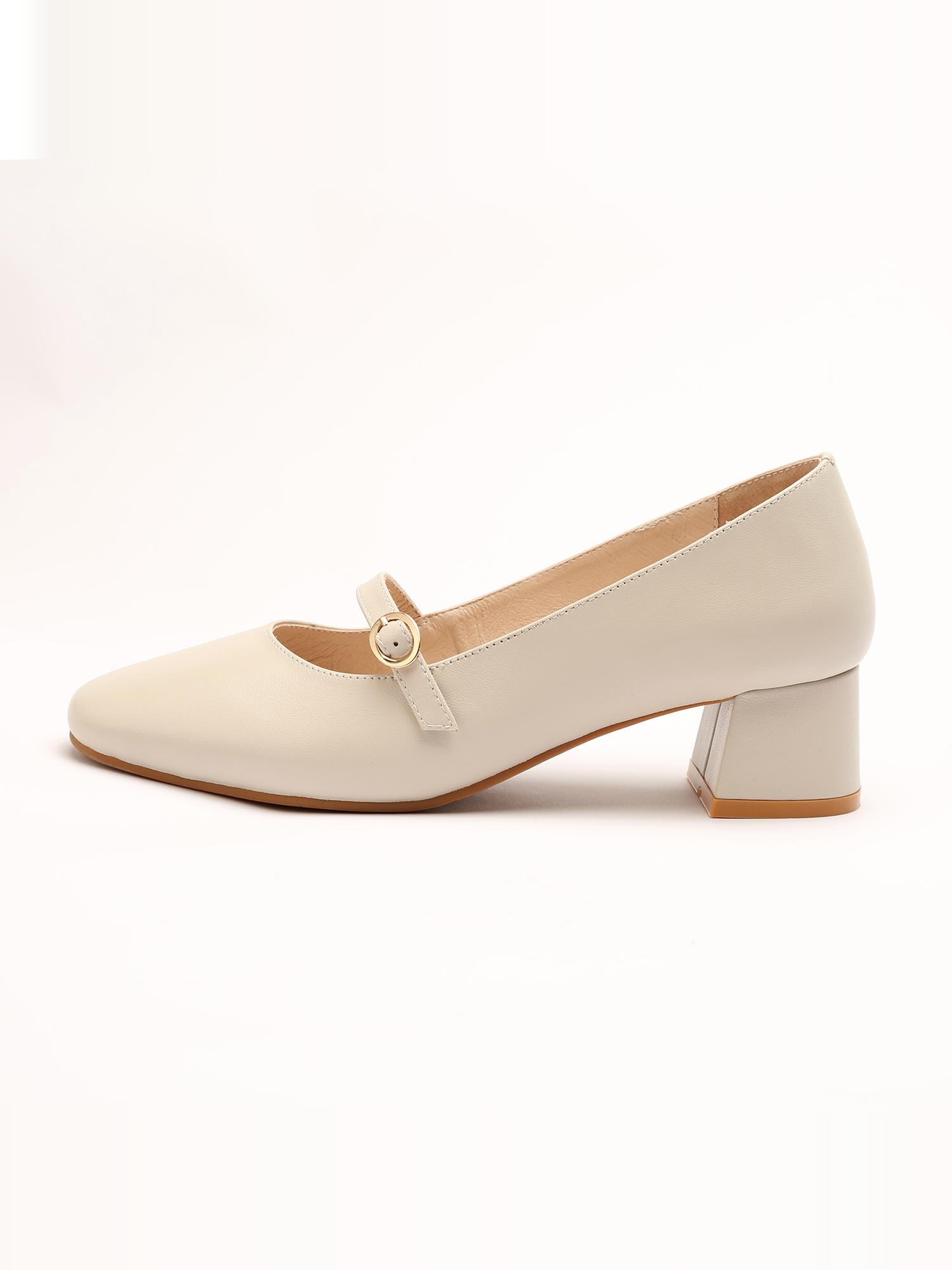 Retro One-Word Buckle Mary Jane Shoes for Women - Genuine Leather Flat Shoes with Square Toe and Shallow Mouth Design Retro One-Word Buckle Mary Jane Shoes for Women - Genuine Leather Flat Shoes with Square Toe and Shallow Mouth Design