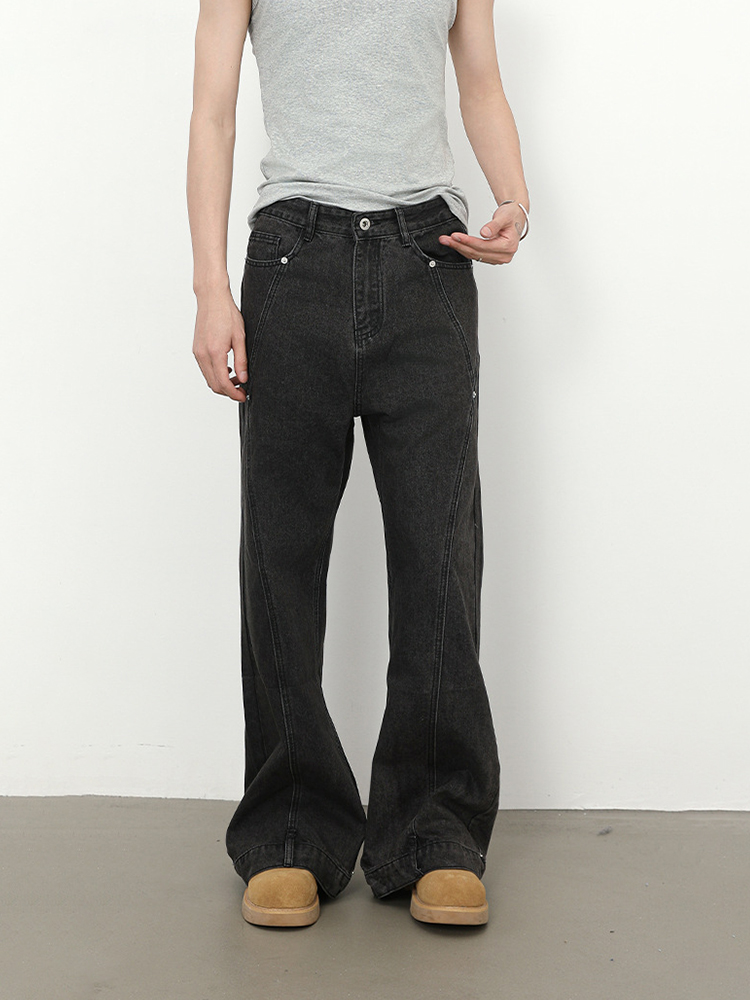 Retro Patchwork Beaded Denim Pants for Men - Loose Fit, Slightly Flared, High Street Style, 90s Inspired Fashion Retro Patchwork Beaded Denim Pants for Men - Loose Fit, Slightly Flared, High Street Style, 90s Inspired Fashion