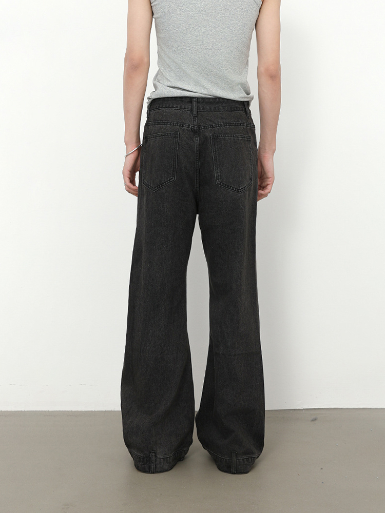 Retro Patchwork Beaded Denim Pants for Men - Loose Fit, Slightly Flared, High Street Style, 90s Inspired Fashion Retro Patchwork Beaded Denim Pants for Men - Loose Fit, Slightly Flared, High Street Style, 90s Inspired Fashion