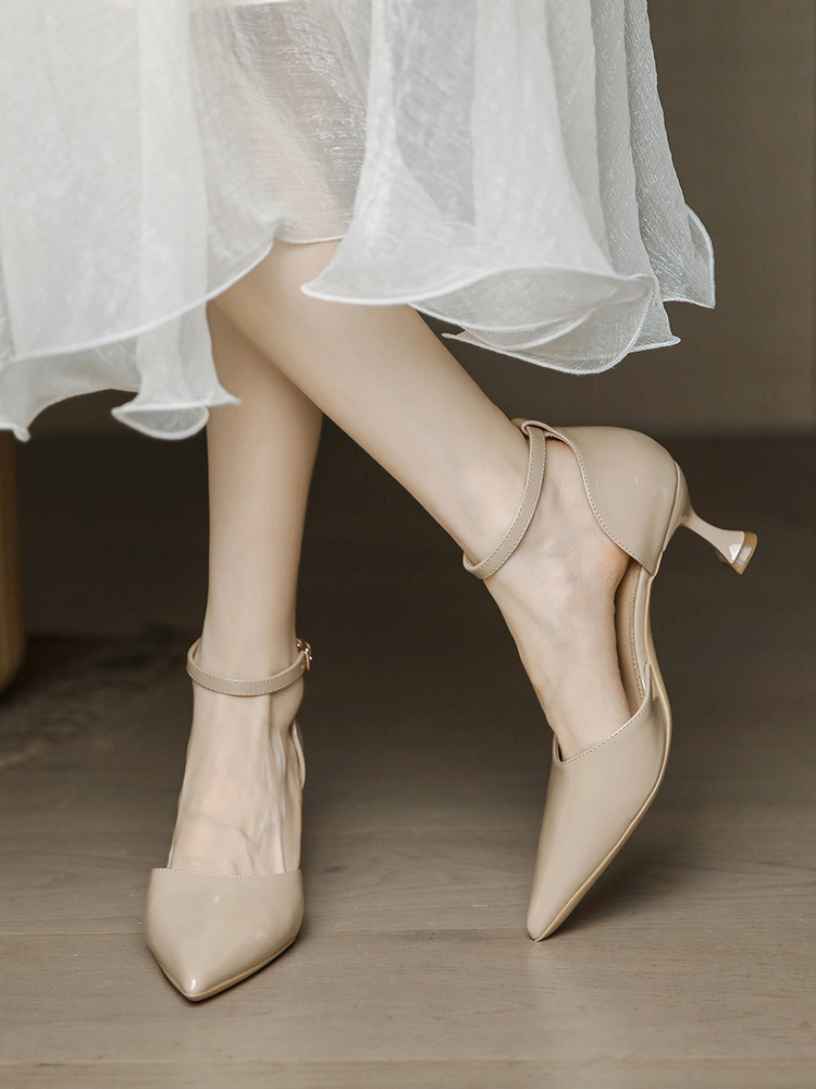 Retro Patent Leather Pointed Toe High Heels for Women - Thin Heel, Milk Tea Color, Minimalist Style, Perfect for Skirts and Dresses Retro Patent Leather Pointed Toe High Heels for Women - Thin Heel, Milk Tea Color, Minimalist Style, Perfect for Skirts and Dresses