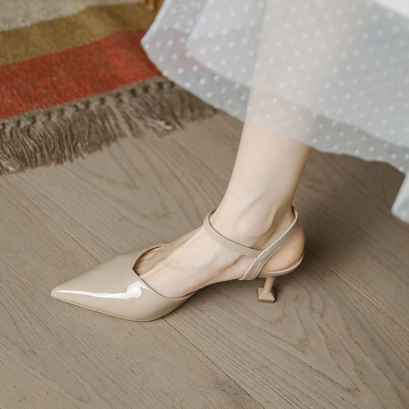 Retro Patent Leather Pointed Toe High Heels for Women - Thin Heel, Milk Tea Color, Minimalist Style, Perfect for Skirts and Dresses Retro Patent Leather Pointed Toe High Heels for Women - Thin Heel, Milk Tea Color, Minimalist Style, Perfect for Skirts and Dresses
