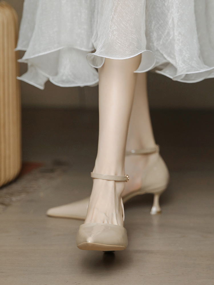 Retro Patent Leather Pointed Toe High Heels for Women - Thin Heel, Milk Tea Color, Minimalist Style, Perfect for Skirts and Dresses Retro Patent Leather Pointed Toe High Heels for Women - Thin Heel, Milk Tea Color, Minimalist Style, Perfect for Skirts and Dresses