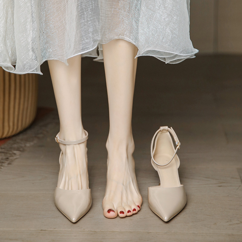 Retro Patent Leather Pointed Toe High Heels for Women - Thin Heel, Milk Tea Color, Minimalist Style, Perfect for Skirts and Dresses Retro Patent Leather Pointed Toe High Heels for Women - Thin Heel, Milk Tea Color, Minimalist Style, Perfect for Skirts and Dresses