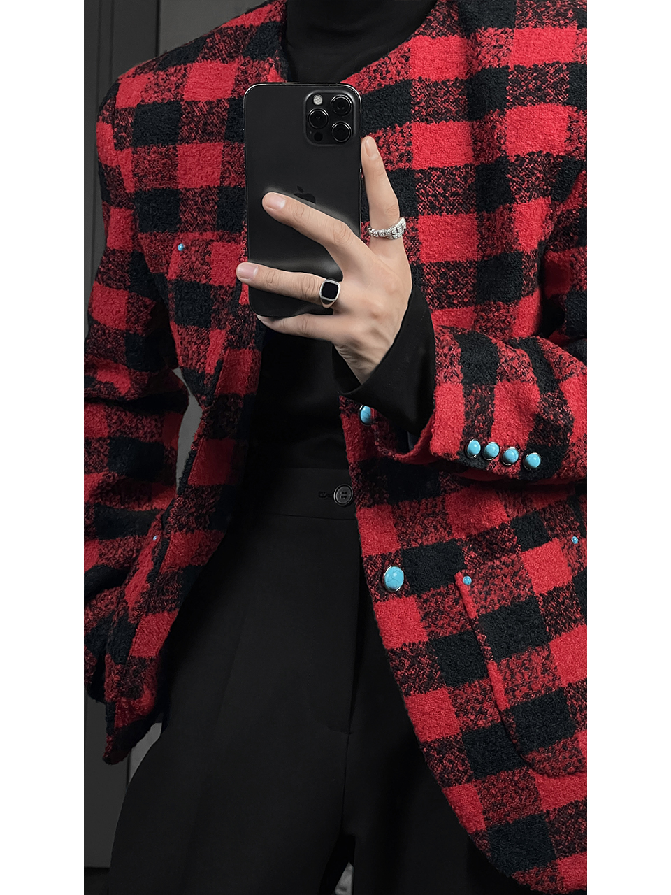 Retro Plaid Oversized Jacket Coat with Wind Collarless Design - Trendy Autumn Fashion for a High-End Look