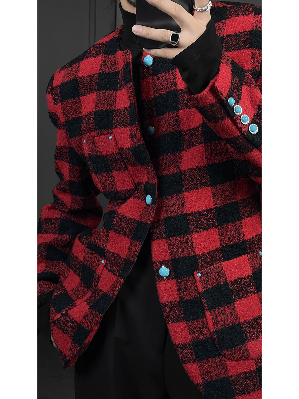 Retro Plaid Oversized Jacket Coat with Wind Collarless Design - Trendy Autumn Fashion for a High-End Look Retro Plaid Oversized Jacket Coat with Wind Collarless Design - Trendy Autumn Fashion for a High-End Look