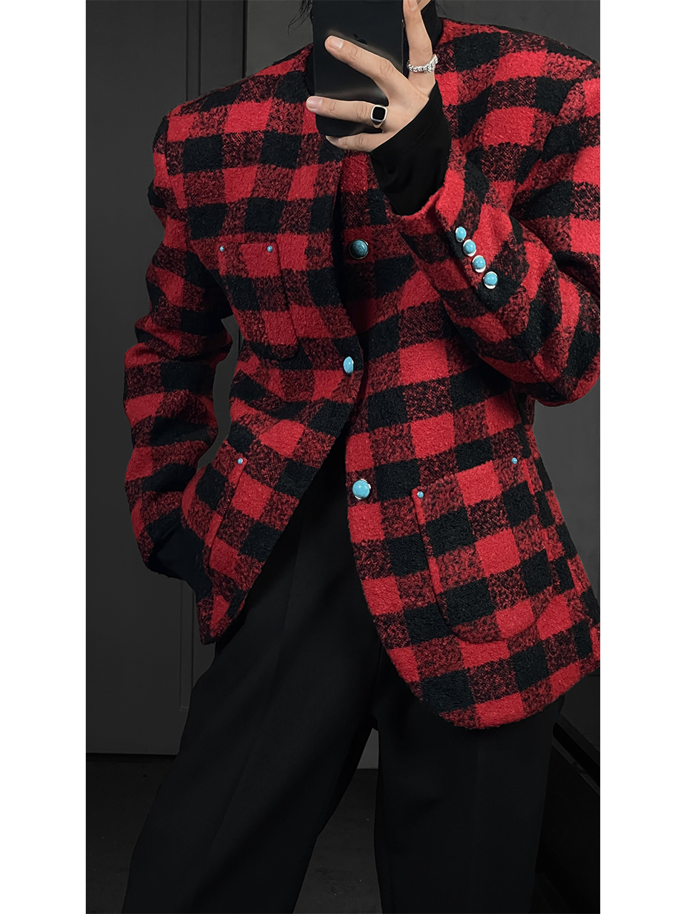 Retro Plaid Oversized Jacket Coat with Wind Collarless Design - Trendy Autumn Fashion for a High-End Look