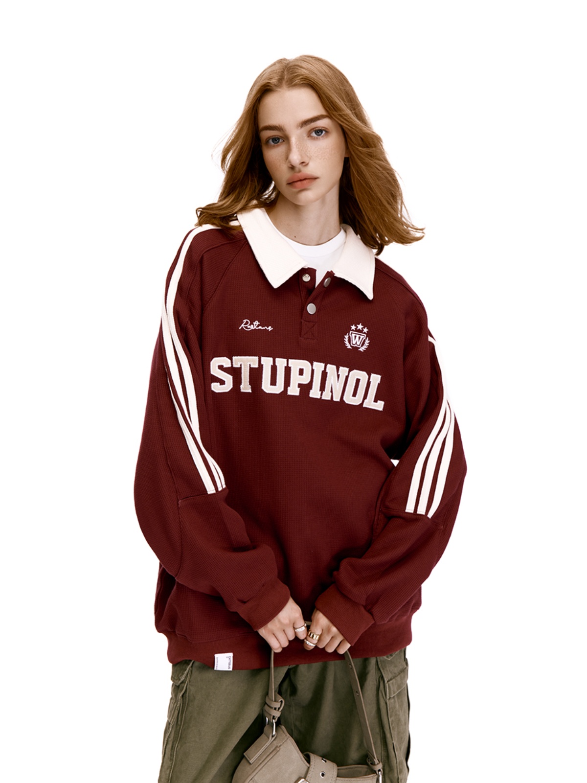 Retro Polo Collar Waffle Sports Jersey Sweatshirt for Men and Women - Loose American Striped Top in Y2K Style Retro Polo Collar Waffle Sports Jersey Sweatshirt for Men and Women - Loose American Striped Top in Y2K Style