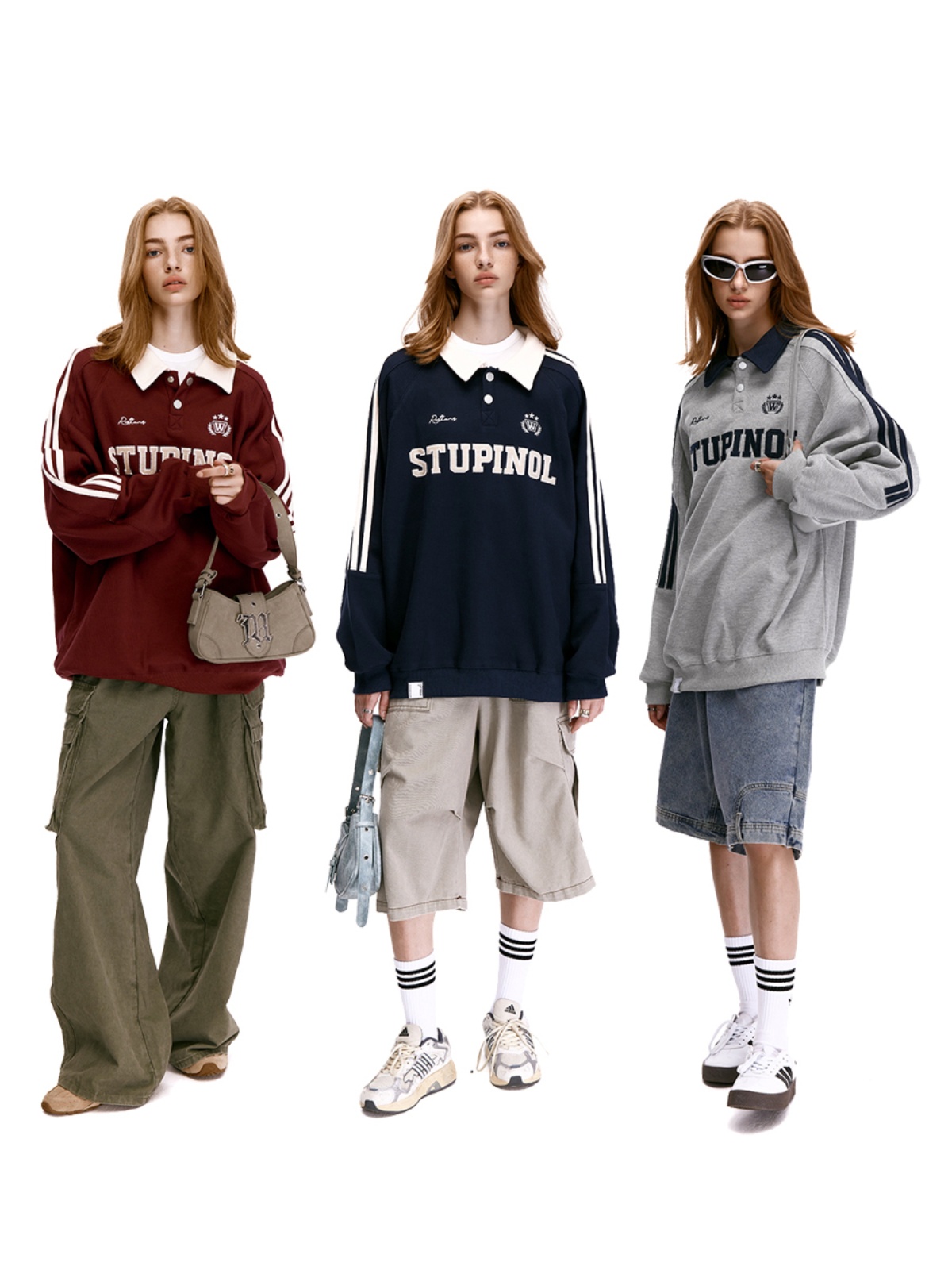 Retro Polo Collar Waffle Sports Jersey Sweatshirt for Men and Women - Loose American Striped Top in Y2K Style Retro Polo Collar Waffle Sports Jersey Sweatshirt for Men and Women - Loose American Striped Top in Y2K Style