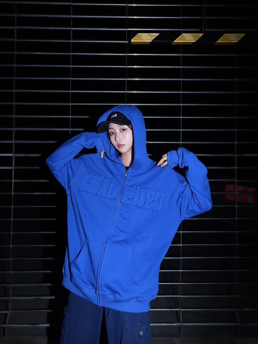 Retro Rose Red Cardigan Sweatshirt for Women, Hip-Hop Style with Patch Embroidery and Zipper, Loose Fit for Spring and Autumn