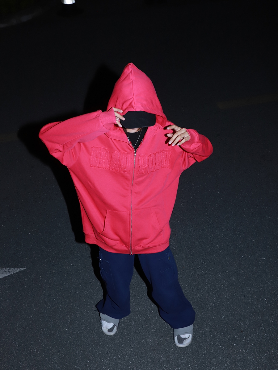 Retro Rose Red Cardigan Sweatshirt for Women, Hip-Hop Style with Patch Embroidery and Zipper, Loose Fit for Spring and Autumn Retro Rose Red Cardigan Sweatshirt for Women, Hip-Hop Style with Patch Embroidery and Zipper, Loose Fit for Spring and Autumn