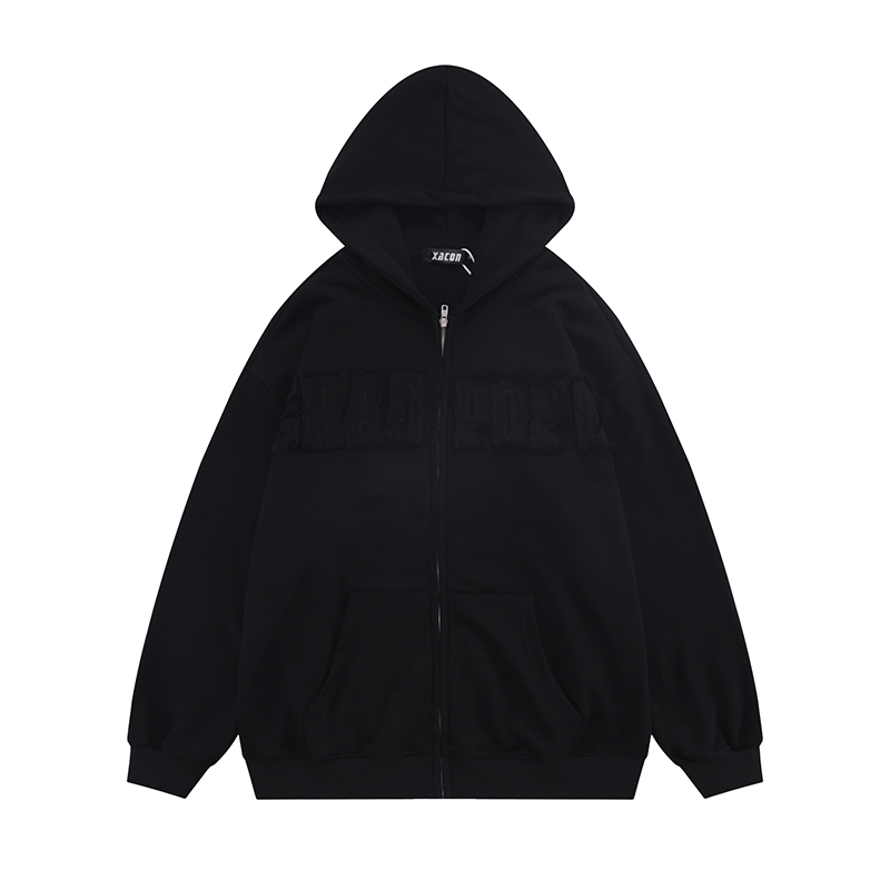 Retro Rose Red Cardigan Sweatshirt for Women, Hip-Hop Style with Patch Embroidery and Zipper, Loose Fit for Spring and Autumn Retro Rose Red Cardigan Sweatshirt for Women, Hip-Hop Style with Patch Embroidery and Zipper, Loose Fit for Spring and Autumn