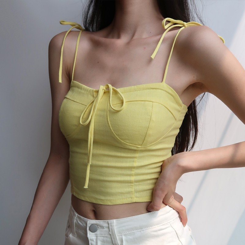 Retro Solid Color Strapless Cropped Tank Top for Women - Cute Girl Chest Tie Vest - Versatile Summer Style Retro Solid Color Strapless Cropped Tank Top for Women - Cute Girl Chest Tie Vest - Versatile Summer Style