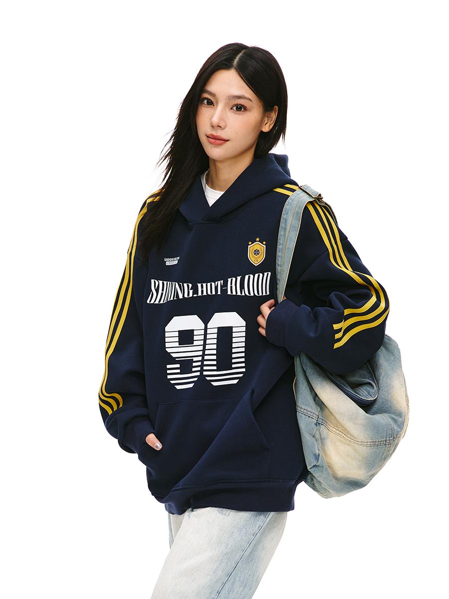 Retro Sports Jersey Hoodie for Men and Women - Unisex Loose Heavyweight Sports Style Jacket in Trendy American Design