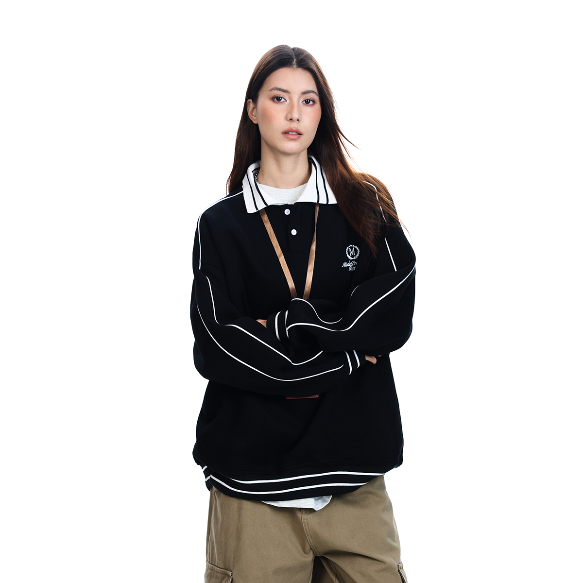 Retro Sports Style Polo Collar Sweatshirt for Men and Women, Loose Fit American Casual College Style High Jacket Retro Sports Style Polo Collar Sweatshirt for Men and Women, Loose Fit American Casual College Style High Jacket