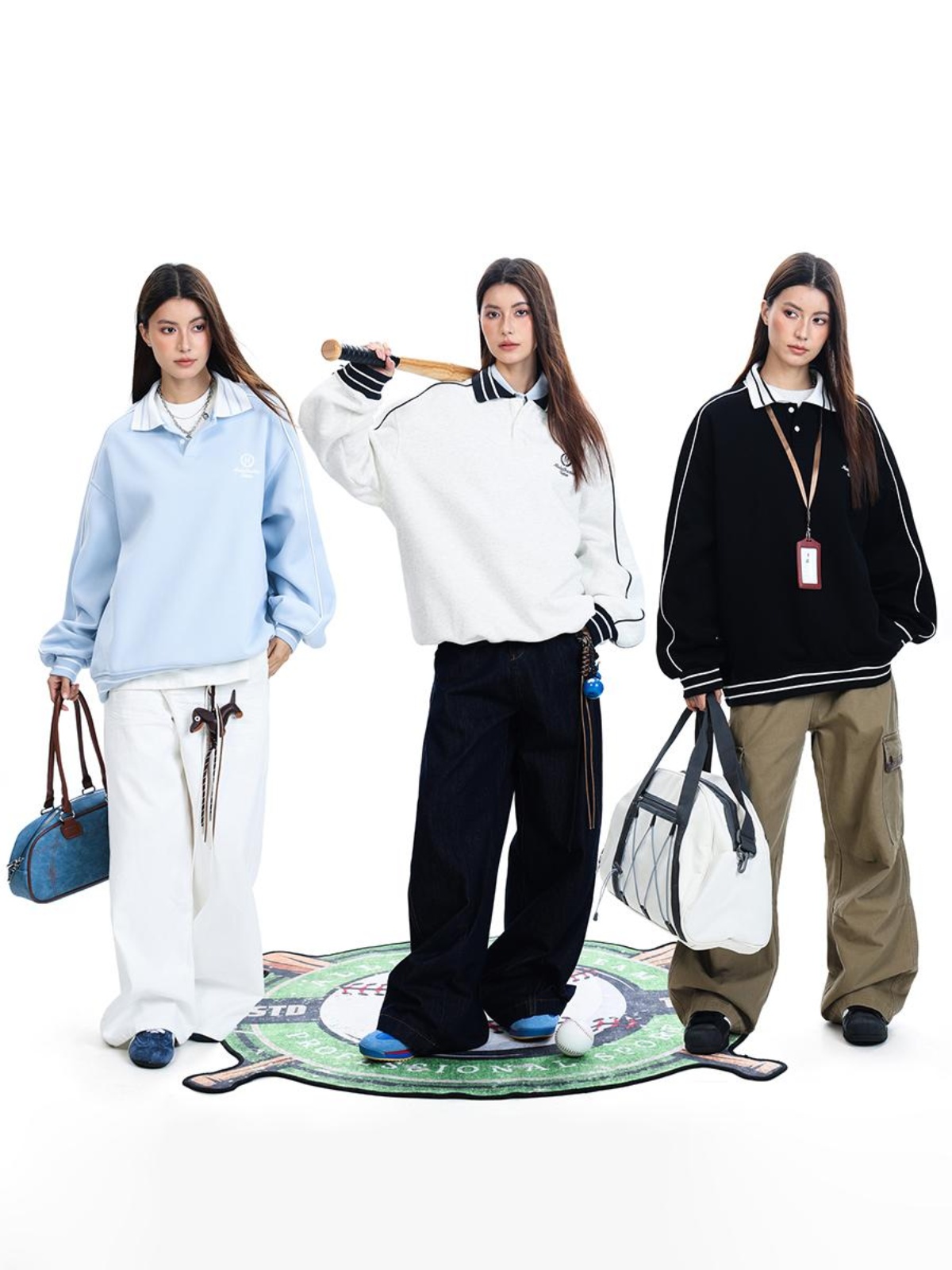 Retro Sports Style Polo Collar Sweatshirt for Men and Women, Loose Fit American Casual College Style High Jacket Retro Sports Style Polo Collar Sweatshirt for Men and Women, Loose Fit American Casual College Style High Jacket