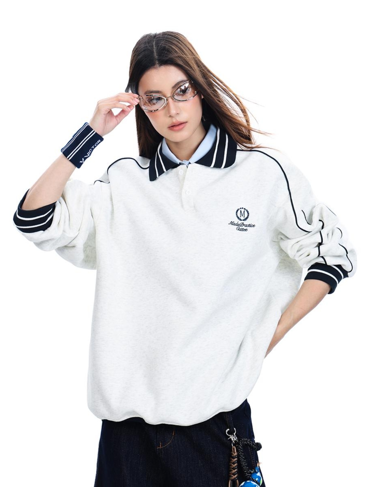 Retro Sports Style Polo Collar Sweatshirt for Men and Women, Loose Fit American Casual College Style High Jacket Retro Sports Style Polo Collar Sweatshirt for Men and Women, Loose Fit American Casual College Style High Jacket