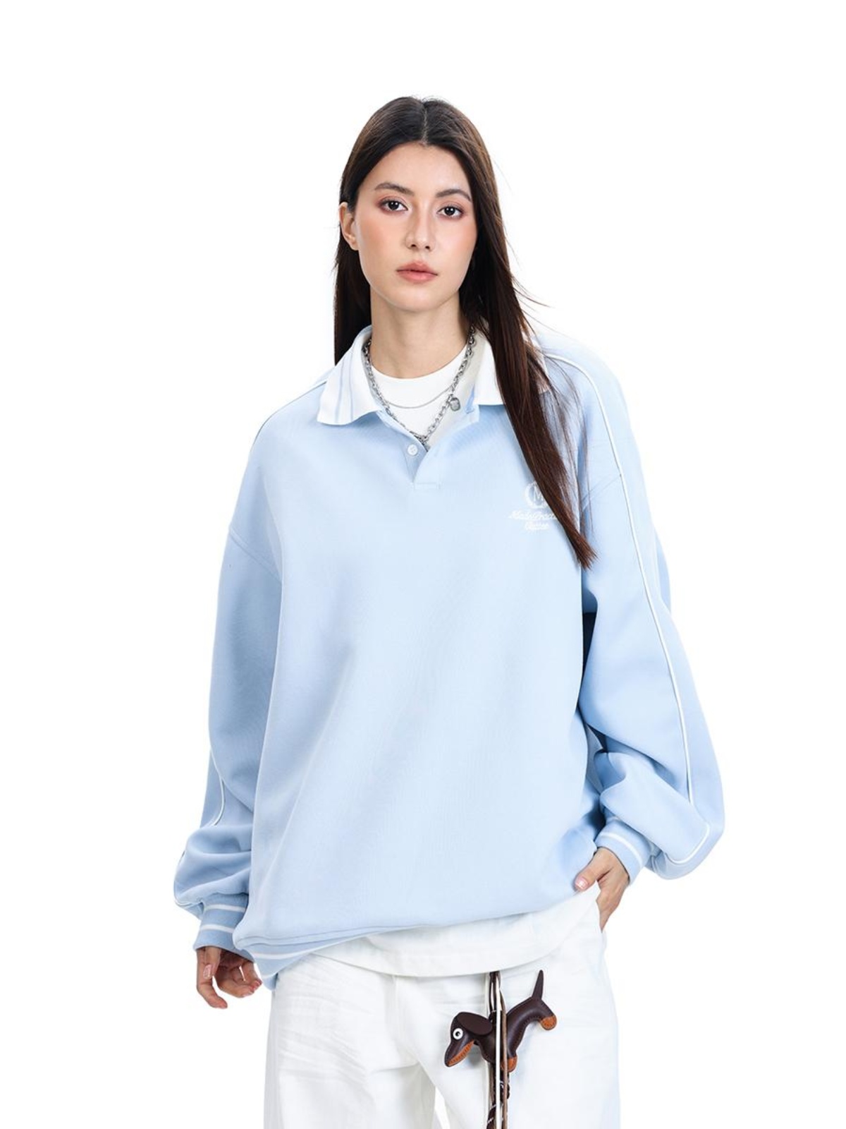 Retro Sports Style Polo Collar Sweatshirt for Men and Women, Loose Fit American Casual College Style High Jacket Retro Sports Style Polo Collar Sweatshirt for Men and Women, Loose Fit American Casual College Style High Jacket