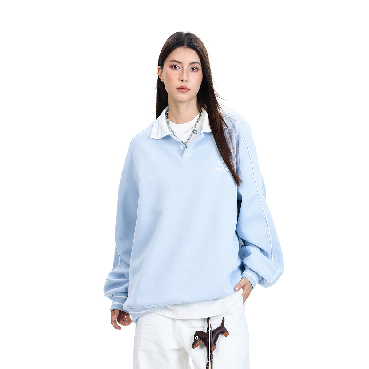 Retro Sports Style Polo Collar Sweatshirt for Men and Women, Loose Fit American Casual College Style High Jacket Retro Sports Style Polo Collar Sweatshirt for Men and Women, Loose Fit American Casual College Style High Jacket