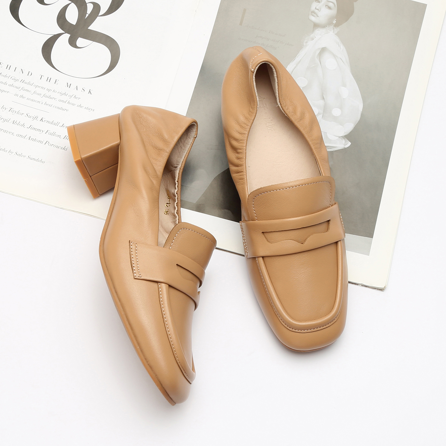 Retro Square Toe Chunky Heel Sheepskin Loafers for Women - 2025 Vintage Style Grandma Shoes