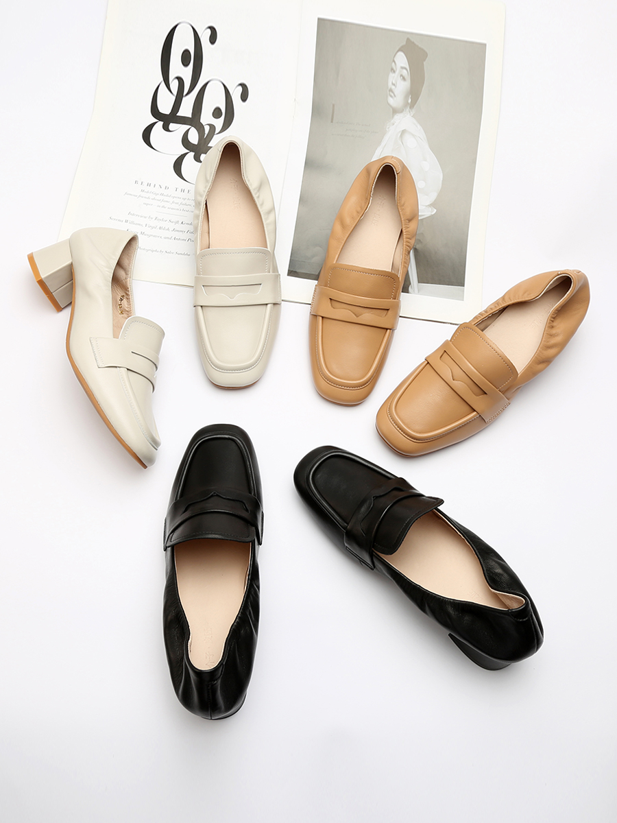 Retro Square Toe Chunky Heel Sheepskin Loafers for Women - 2025 Vintage Style Grandma Shoes