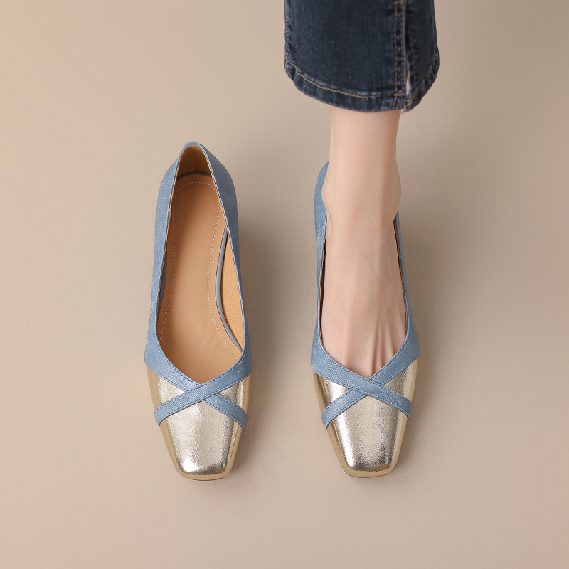 Retro Square-Toe Chunky-Heeled Color-Blocked Genuine Leather Women's Shoes - French-Inspired Grandma Style Retro Square-Toe Chunky-Heeled Color-Blocked Genuine Leather Women's Shoes - French-Inspired Grandma Style