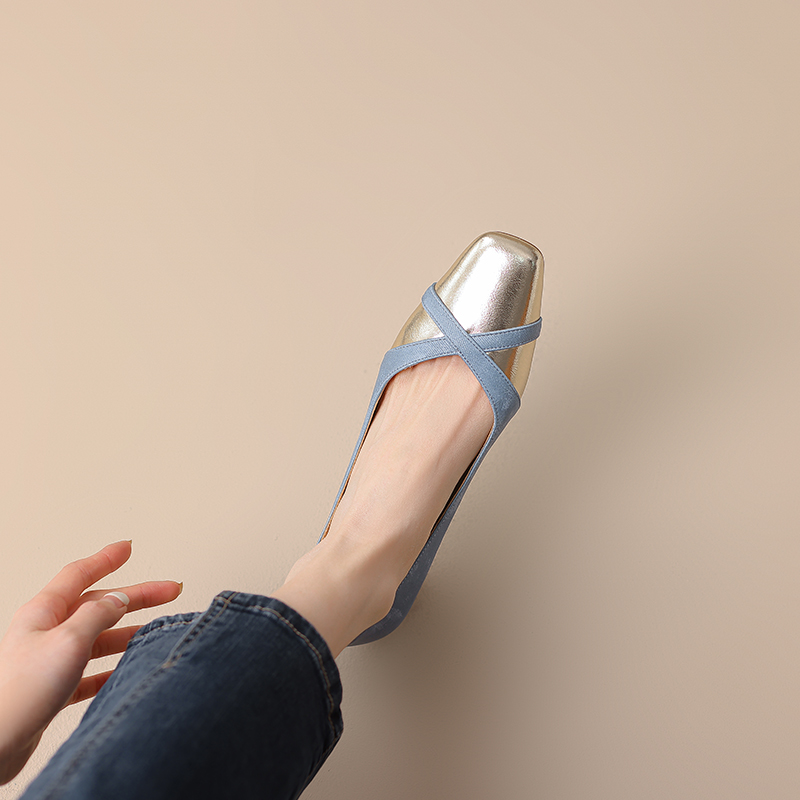 Retro Square-Toe Chunky-Heeled Color-Blocked Genuine Leather Women's Shoes - French-Inspired Grandma Style Retro Square-Toe Chunky-Heeled Color-Blocked Genuine Leather Women's Shoes - French-Inspired Grandma Style