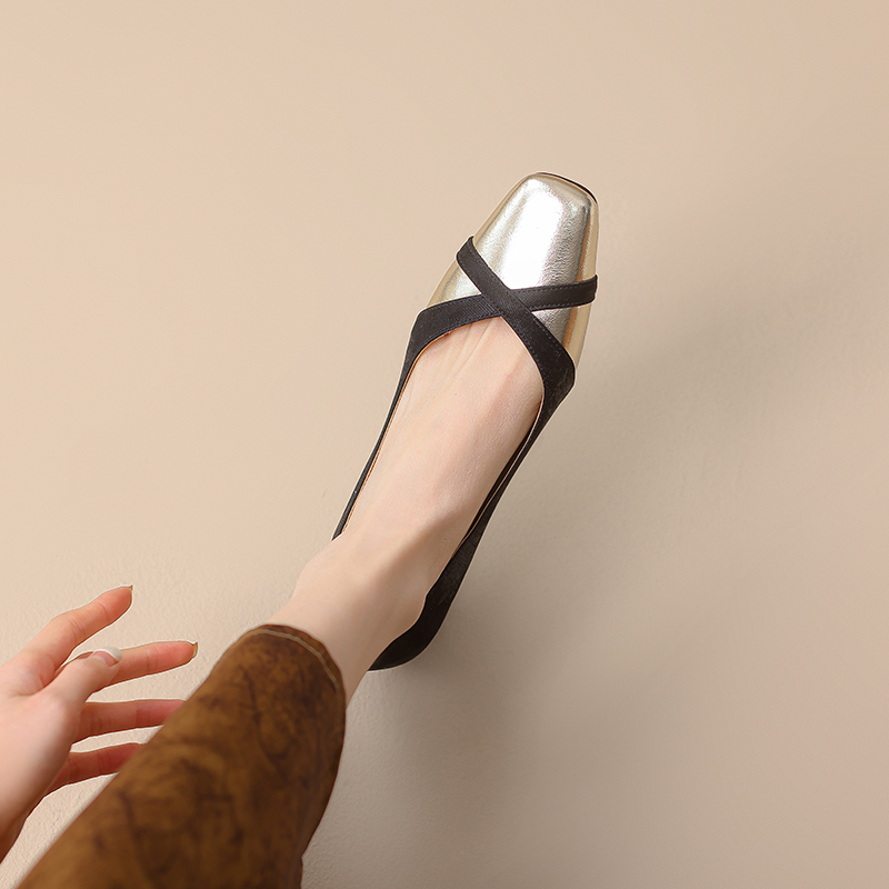 Retro Square-Toe Chunky-Heeled Color-Blocked Genuine Leather Women's Shoes - French-Inspired Grandma Style Retro Square-Toe Chunky-Heeled Color-Blocked Genuine Leather Women's Shoes - French-Inspired Grandma Style