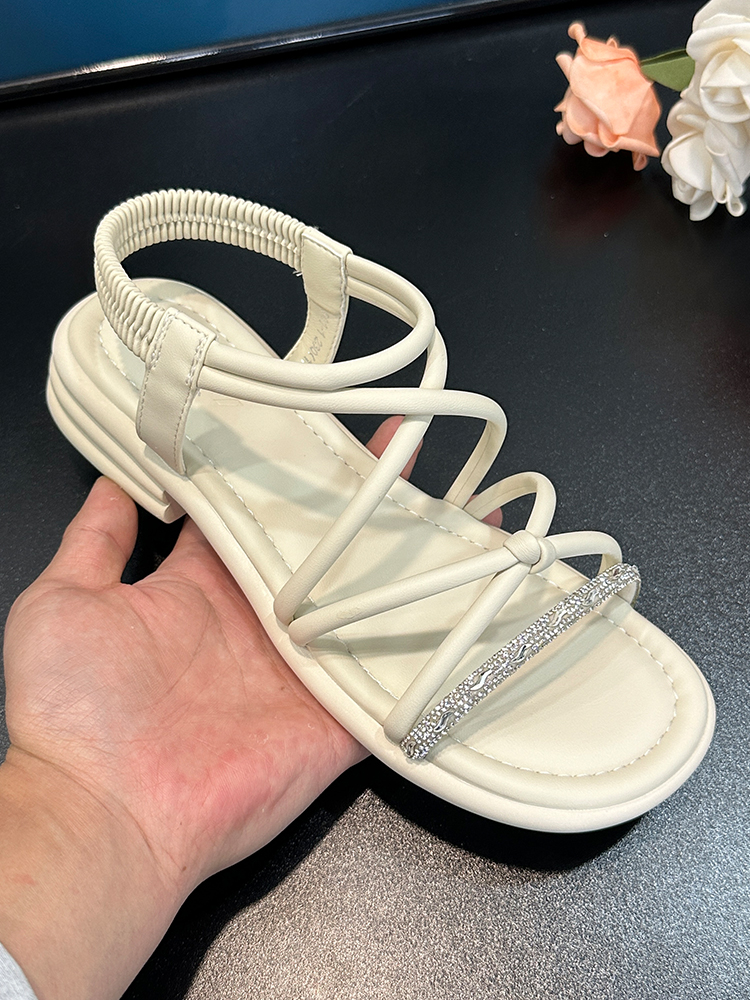 Retro Strappy Rhinestone Roman Sandals for Women - Comfortable Low Heel, Soft Sole, Perfect for Summer Skirts and Y2K Style