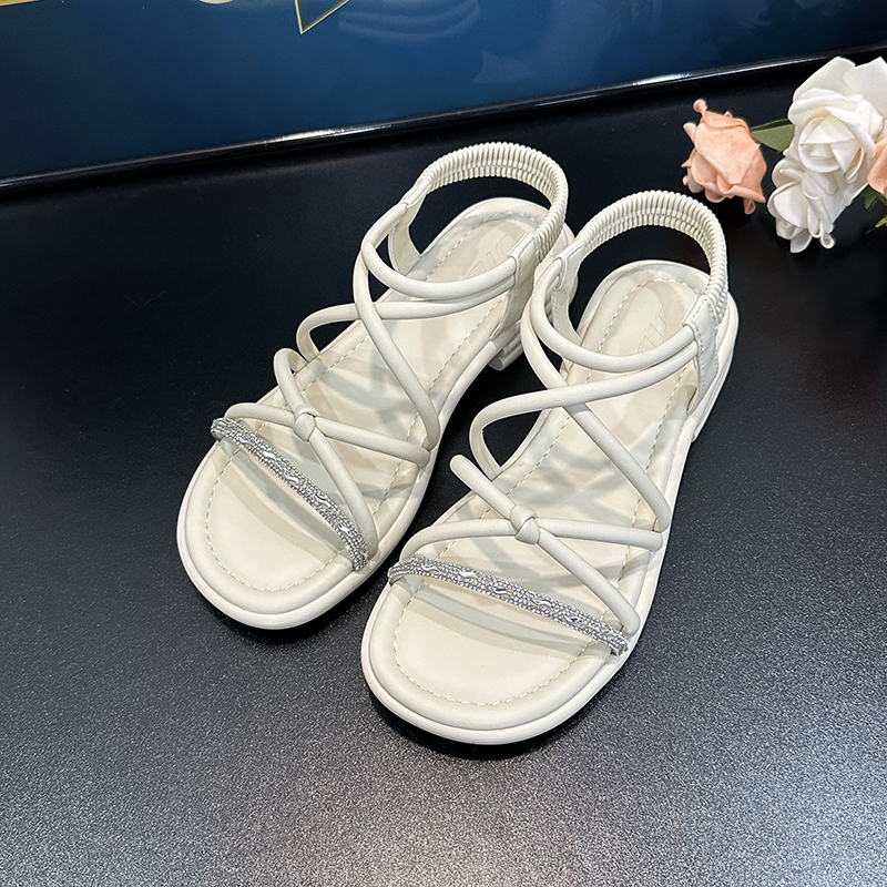 Retro Strappy Rhinestone Roman Sandals for Women - Comfortable Low Heel, Soft Sole, Perfect for Summer Skirts and Y2K Style