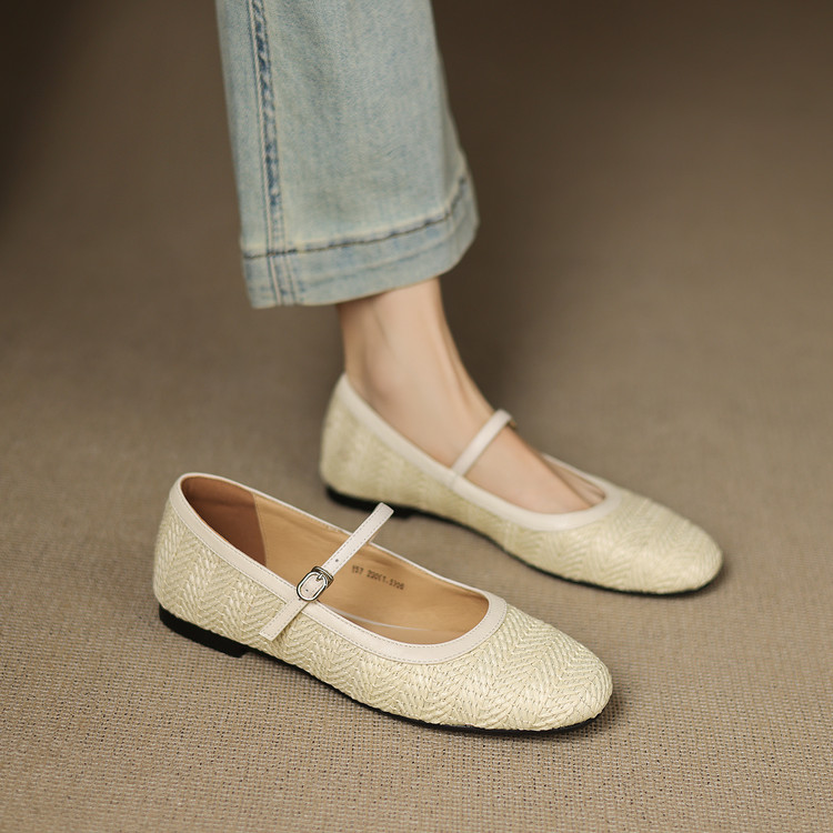 Retro Straw-Woven French Ballet Flats for Women - Chic 90s-Inspired Footwear Retro Straw-Woven French Ballet Flats for Women - Chic 90s-Inspired Footwear