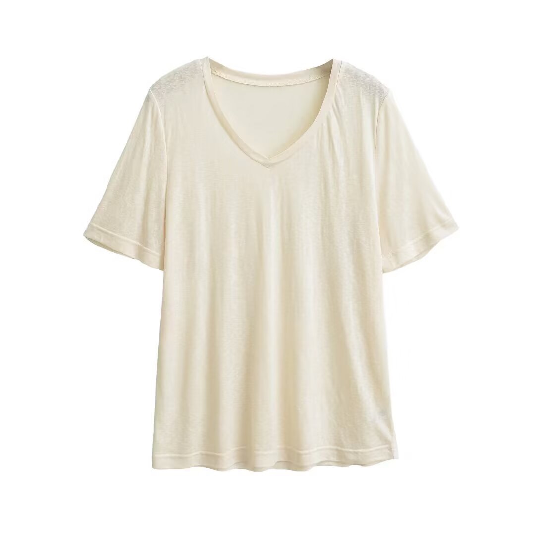 Retro Style Women's White V-Neck T-Shirt - Short Sleeve Slim Fit for Summer, Jazz Street Dance Fashion Retro Style Women's White V-Neck T-Shirt - Short Sleeve Slim Fit for Summer, Jazz Street Dance Fashion